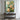hand-painted abstract floral oil painting of large white blossoms with textured teal background for bright home decor