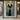 Graffiti abstract cat painting with large black eyes on blue and yellow background