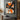 "Orange Burst Abstract" oil painting in black, white, and grey, featuring bold, textured abstract forms dramatically accented with large areas of vibrant orange/red.