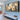 Panoramic Textured Floral Oil Painting in White and Coral on Blue Background