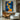blue and gold biomorphic abstract oil painting with flowing textures and tectonic shapes, modern wall art for stylish interiors