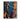 Abstract oil painting with explosive color splashes in white, blue, orange, and pink intersecting on black textured canvas.  
