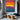 Horizontal abstract canvas art with bold color stripes in red, yellow, blue, and purple