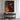 Abstract oil painting of a bold orange female silhouette with minimalist curves against a deep charcoal-black background.