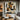 Abstract geometric face painting in muted earth tones with minimalist structure and strong outlines