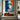Original Abstract Portrait Wall Art in Blue and Orange with Closed Eyes