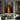 Abstract oil painting of two elongated black silhouettes standing in a vibrant orange light pathway, dark charcoal background enhancing dramatic contrast.  