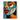 "Azure & Citrus Gaze" abstract pop art painting of a fragmented face with glossy finish, in bold orange, blue, black, and white, with prominent red lips.
