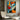 "Azure & Citrus Gaze" abstract pop art painting of a fragmented face with glossy finish, in bold orange, blue, black, and white, with prominent red lips.
