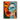 "Dual Essence" abstract portrait oil painting of a fragmented face with one open and one closed eye, using bold blocks of orange, blue, black, and white with red lips.
