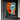 "Dual Essence" abstract portrait oil painting of a fragmented face with one open and one closed eye, using bold blocks of orange, blue, black, and white with red lips.
