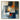 Geometric abstract oil painting with textured blocks in blue, orange, and beige tones