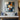 Geometric abstract oil painting with textured blocks in blue, orange, and beige tones