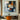 Geometric abstract oil painting with textured blocks in blue, orange, and beige tones