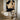 Geometric Abstract Canvas Painting in Black and Beige with Flowing Lines