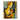 modern cubist oil painting of abstract female figure in golden yellow and blue tones