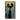 Graffiti abstract cat painting with large black eyes on blue and yellow background
