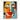 "Inner Hues" abstract portrait oil painting of a face with closed eyes, rendered in bold blocks of orange, teal, and white with red lips and dark expressive lines.
