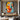 "Inner Hues" abstract portrait oil painting of a face with closed eyes, rendered in bold blocks of orange, teal, and white with red lips and dark expressive lines.
