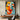 "Inner Hues" abstract portrait oil painting of a face with closed eyes, rendered in bold blocks of orange, teal, and white with red lips and dark expressive lines.
