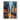 "Rainy Night Reflections" abstract oil painting of a vibrant city street scene at night in the rain, with colorful lights reflecting on wet pavement and a figure with an umbrella.
