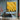 original square abstract oil painting in Pollock style with yellow, white, and black splatters