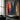 abstract expressionist oil painting of silhouette figure between red and blue city lights, modern vertical canvas with emotional color contrast