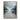 Abstract landscape canvas painting of calm lake with gold reflections and soft grey-blue mountains
