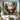 Handmade abstract African oil painting of two figures playing volleyball on beach