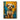 "Whimsical Yorkie Splash" expressive oil painting of a small terrier dog with a charming gaze, against a vibrant abstract background of yellow and blue paint splatters.
